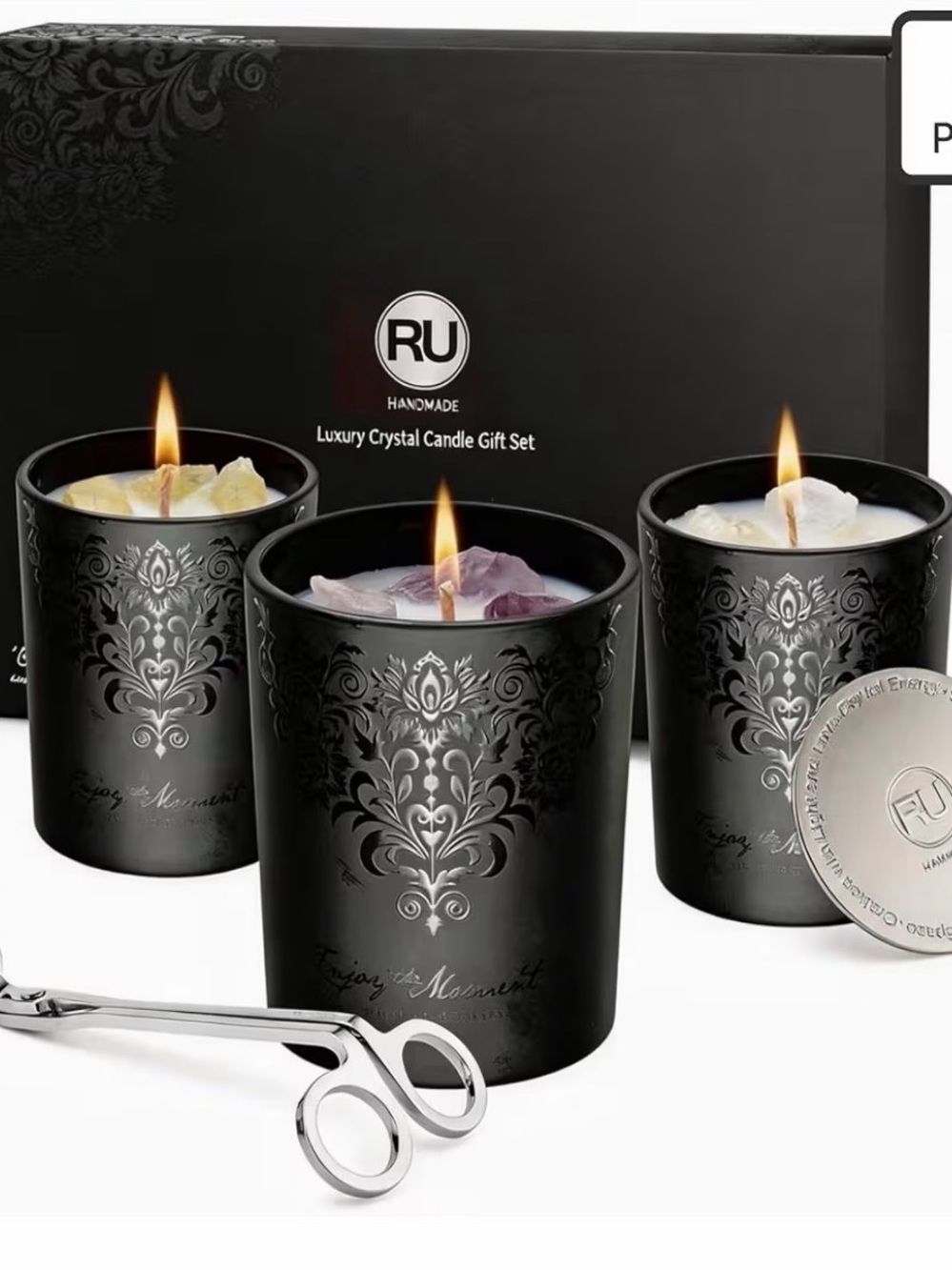 Handmade Black Luxury Crystal Candle Gift Set (5 Pack)